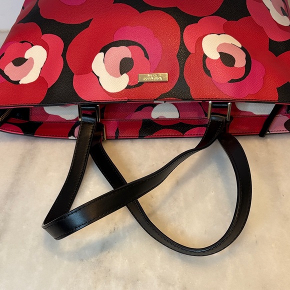 Kate Spade Bag Purse Handbag Leather Ellison Ave Sydney Floral Red XL Tote Bag - Picture 11 of 16